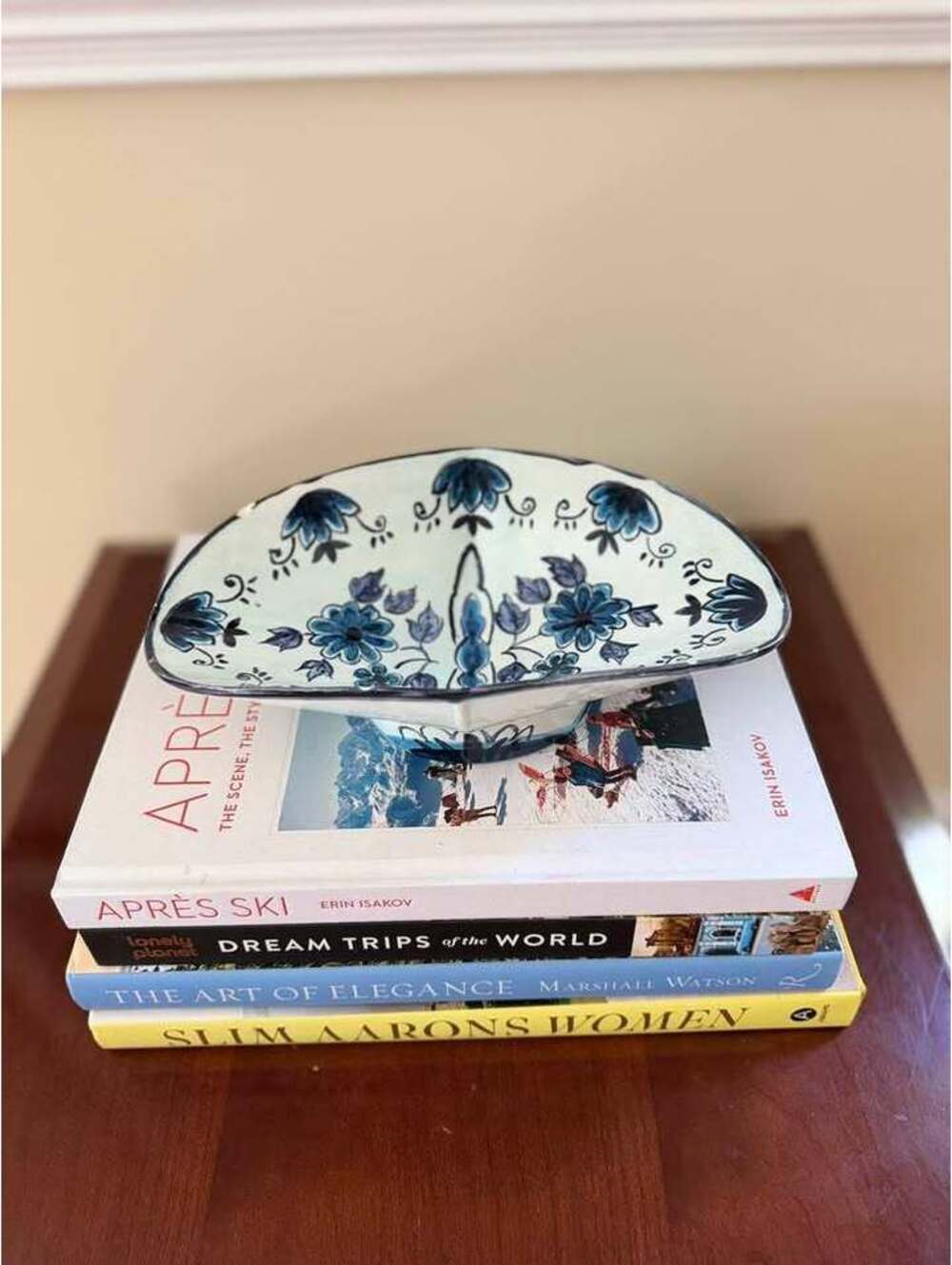 Vintage Delft Style Blue & White Hand Painted Ceramic Pedestal Tray